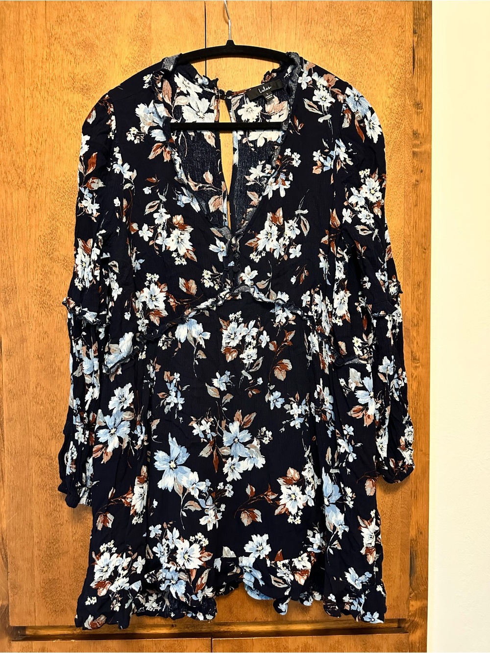 Lulu's Navy Floral V-Neck Babydoll Dress
